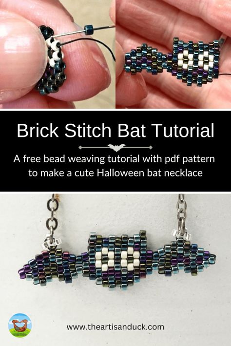 Beaded Halloween Patterns, Bat Bead Pattern, Beaded Earrings Tutorials Free Pattern, Halloween Beaded Jewelry Diy, Seed Bead Patterns Tutorials, Bead Art Patterns, Beaded Bat, Halloween Beading, Halloween Perler