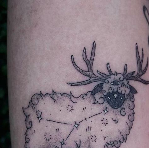 Golden Goose Tattoo Company on Instagram: "Constellation sheep from @kittytatghoul" Goose Tattoo, Sheep Tattoo, Tattoo Cute, Golden Goose, Random Things, Constellations, Sheep, Tattoo Ideas, Tattoos