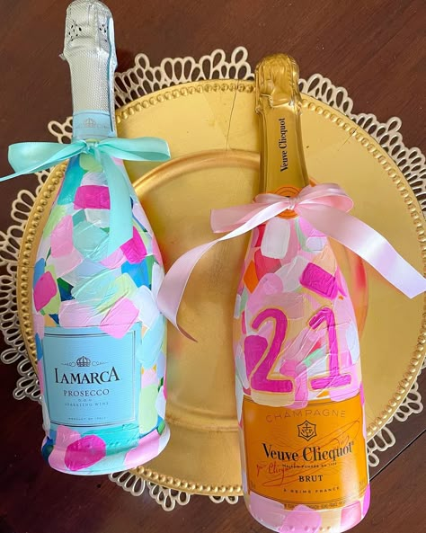 21st birthday bottles 🍾🥳 - - - - - - - #paintedbottle #champagne #champagnebottle #art #abstract #sarahthomas #sarahthomasstyles 21st Bday Champagne Bottle, 21 Painted Champagne Bottle, Birthday Champagne Bottle Painted, 21st Painted Champagne Bottle, 21 Bottle Decoration, 21st Bottle Decoration, Painted Champagne Bottle 21st Birthday, Painted Champagne Bottle Birthday, 21st Birthday Champagne Bottle