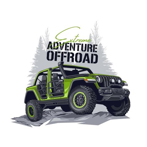 Vector offroad car illustration | Premium Vector #Freepik #vector #jeep #4x4 #offroad-car #jeep-car Jeep Illustration, Car Sticker Ideas, Jeep Art, Jeep Concept, Jeep Stickers, Motorbike Art, Mobil Drift, Offroad Jeep, Jeep 4x4