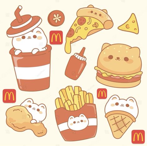 Cute Cartoon Food, Chibi Food, Drawing Face Expressions, Creative School Project Ideas, Cute Easy Doodles, Food Cartoon, Arte Van Gogh, Cute Doodles Drawings, Cute Cartoon Animals