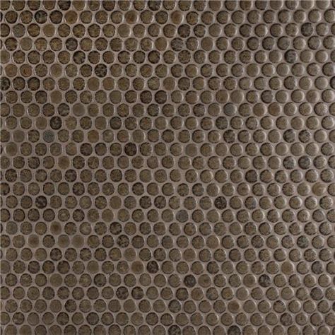 Hudson Penny Round Brownstone 12"x12-5/8" Porcelain Mos Penny Round Mosaic, Metal Mosaic Tiles, Penny Round Tiles, Round Mosaic, Penny Tile, Round Tiles, Penny Round, Merola Tile, Porcelain Mosaic Tile