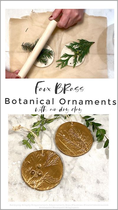 Plant Christmas Ornaments, Botanical Ornaments, Plant Clippings, Nature Ornaments, Clay Plant, Initials Ornament, Marbled Clay, Diy Ornament, Christmas Festivities