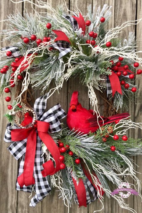 Cardinal Christmas wreath, winter wreath, Christmas wreaths Wreath made by Simply Charming Wreaths #christmasdecor #redcardinall #christmaswreath Advent Wreath Diy, Do It Yourself Decoration, Advent Decorations, Cardinal Christmas, Wreaths Ideas, Artificial Christmas Wreaths, Wreaths Christmas, Christmas Door Wreaths, Wreath Winter