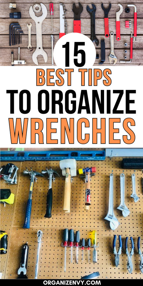 Photos of neatly organized wrenches and tools Wall Tool Storage Ideas, Tool Shed Storage Ideas, Toolbox Organization Ideas, Tool Organization Ideas Diy, Wrench Organization, Tool Box Organization Ideas, Toolbox Organization, Tool Chest Organization, Tool Wall Storage