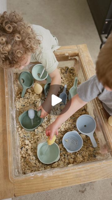 Sensory Table Ideas For Toddlers, Kinetic Sand Diy, Kinetic Sand Box, Sensory Table Ideas, Sand Diy, Diy Kinetic Sand, Moon Sand, Magic Sand, Mom Of 3