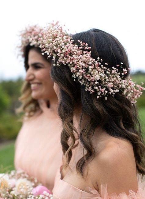 Baby Breath Flower Crown, Flower Crown Bridesmaid, Wedding In California, Bridal Flower Crown, Pink Wedding Dresses, Crown Wedding, Chanel Haute Couture, Flower Crown Wedding, Coron