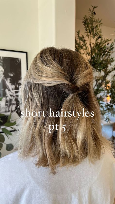 Half Up Short Hair Wedding Simple, Short Hair Styles For Photoshoot, Cute Hairstyles For Short Hair Half Up, Short Straight Prom Hairstyles, Short Straight Wedding Hairstyles, Bob Haircut Ponytail, Prom Hair Short Straight, Half Up Half Down Wedding Guest Hair Short, Prom Hairstyles Short Hair Straight