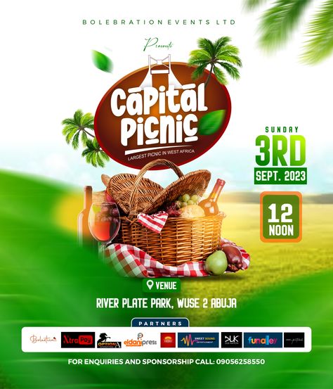 Capital Picnic Abuja Picnic Flyer Design Ideas, Picnic Poster Design, Picnic Flyer Design, Picnic Background, Picnic Poster, Picnic Design, Event Poster Design Inspiration, Party Design Poster, Clever Logo Design