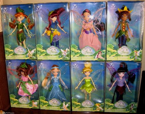 FULL SET NIB Disney Fairies - Beck, Bess, Fira, Lily, Prilla, Rani, Tink, Vidia $350 + del The first Disney Fairies Products were a series of 10-inch dolls, which were a Disney store exclusive in January 2006. Tinkerbell Doll, Disney Fairies Pixie Hollow, Disney Barbie, Disney Barbie Dolls, Doll Therapy, Crochet Princess, Disney Figures, Barbie Collector Dolls, Pixie Hollow