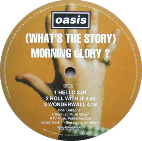 (What's The Story) Morning Glory? - vinyl disc 1, side A Oasis Vinyl, What's The Story Morning Glory, Oasis Band, Vinyl Disc, Music Tech, Noel Gallagher, Side A, Morning Glory, Music Publishing