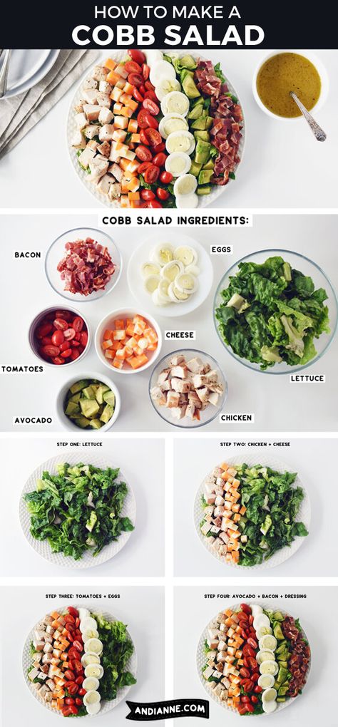 Salad Cobb, Cobb Salad Ingredients, Tomatoes Eggs, Pasti Fit, Cobb Salad Recipe, Eggs Avocado, Plats Healthy, Homemade Salads, Homemade Salad Dressing