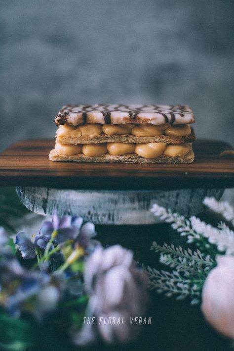 Vegan Mille Feuille - The Floral Vegan Mille Feuille Recipe, Vegan Pastries, Cultured Butter, Custard Powder, Vanilla Paste, Vanilla Custard, Vegan Condiments, Vegan Butter, Vegan Desserts