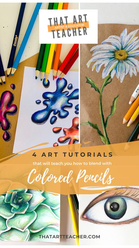 4 Distance Learning Colored Pencil Art Tutorials - THAT ART TEACHER Colored Pencil Lessons, Colored Pencil Drawing Tutorial, Colored Pencil Artwork Ideas, Daisy Drawing, Colored Pencil Drawing Techniques, Colored Pencil Art Projects, Colored Pencil Art, Pencil Inspiration, Pencils Art