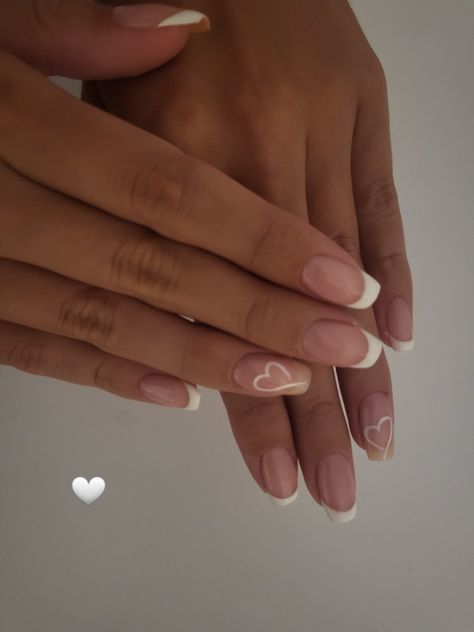 Gel Nails French, Ring Finger Nails, Heart Nail Designs, February Nails, Simple Gel Nails, Basic Nails, French Acrylic Nails, Nagel Inspo, Short Acrylic Nails Designs