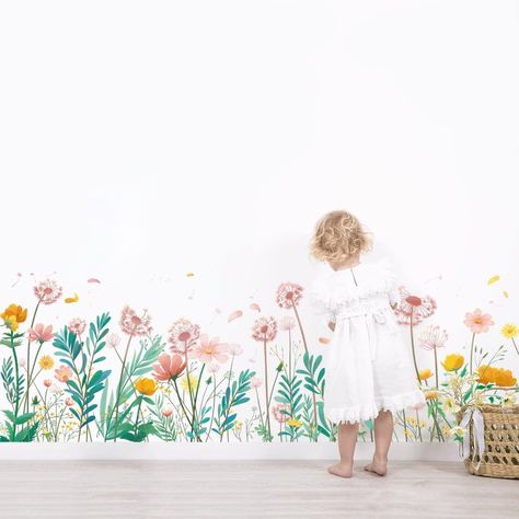 Wildflower Toddler Girl Room, Corner Stickers, Fairy Bedroom, Dandelion Wall Art, Playroom Classroom, Simple Home Decoration, Wall Art Decals, Girl Bedroom Walls, Toddler Girl Room