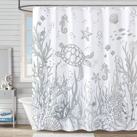 PRICES MAY VARY. 【Size and Material】Standard: 72"wide and 72"high, 100% polyester fiber: waterproof, durable and quick-drying (including 12 hooks) 【Easy Care】Machine washable and hand washable, a light ironing can remove the creases on the shower curtain cat. 【High quality Craft】There are metal grommets on the top, smooth and tear-resistant. And a metal strip counterweight at the bottom to better maintain the shape and visual effect. What you see is what you get. 【Pattern Design】This shower curt Hotel Shower Curtain, Coastal Shower Curtain, Ocean Themed Bathroom, Hookless Shower Curtain, Beach Shower Curtains, Kids Bathroom Accessories, Stall Shower Curtain, Abstract Shower Curtain, Beach Shower