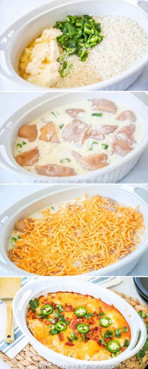 Quick and Easy Steps to making Jalapeño Popper Chicken and Rice Casserole. Chicken Jasmine Rice, Pepper Chicken And Rice, Chicken Breast Casserole, Stuffed Jalapeños, The Pinning Mama, Chicken Rice Bake, Indulgent Recipes, Popper Chicken, Pinterest Food