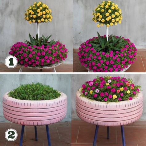 Recycled Tires Ideas, Garden Ideas Using Old Tires, Tyre Furniture, Diy Balcony Garden, Tire Projects, Tires Ideas, Recycled Tires, Tire Garden, Yard Art Crafts