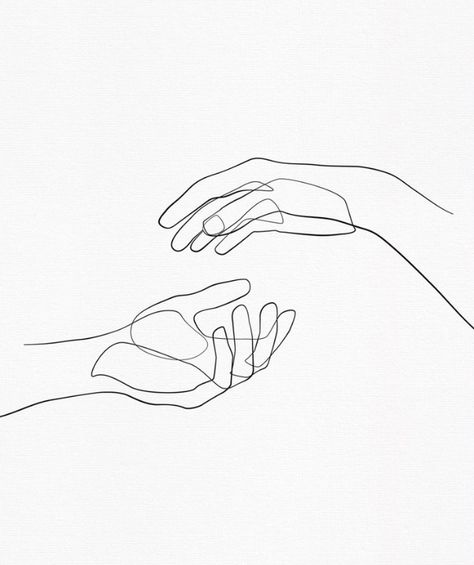 Single Line Hand Drawing, Minimalist Hand Drawing, Continuous Line Drawing Hand, Line Art Drawings Hands, Finger Touching Drawing, Hands Outline Drawing, Hand In Hand Drawing, Line Art People, Line Drawing Hands