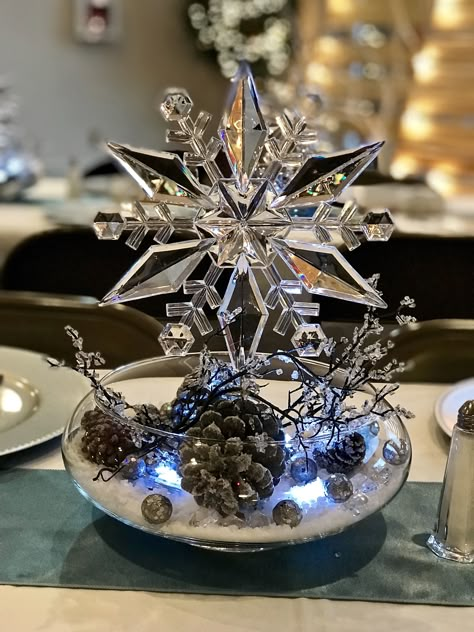 Baby, It’s Cold Outside – Over the Moon Events & Decor Light Blue Quinceanera Ideas, Winter Wonderland Wedding Centerpieces, Snowflake Centerpiece, Winter Wonderland Quince, Snow Branches, Quinceanera Winter Wonderland, Winter Wonderland Quinceanera, Winter Quinceanera, Winter Tea Party