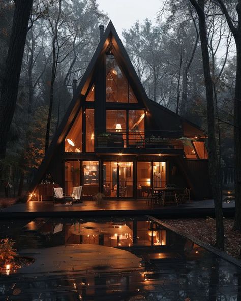 10+ Great A-Frame Cabins Large A Frame Cabin, Mountain Cabin Interiors, Cabin Bedroom Decor, Frame Cabins, A Frame Cabin Plans, Pretty Homes, Glass Cabin, A Frame Cabins, Cabin Retreat