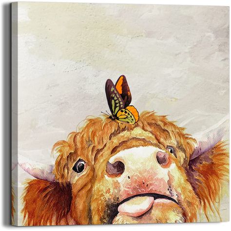 PRICES MAY VARY. Scottish Highland Cow Wall Art: The cute highlander cow print picture is chic decor for kids room or nursery. Kids absolutely love it! Trust me. Cute Bathroom Wall Decor: This abstract cattle artwork measure 12" by 12", framed and stretched, ready to hang. Each panel has a hook already mounted on the wooden bar for easy hanging. Chic Nursery Room Artwork: Aesthetic farmhouse animal picture prints on waterproof, non-fading, UV-resistant canvas, easy to maintain and keeping it cle Canvas Paintings For Bedroom, Cow Print Decor, Highland Cow Pictures, Paintings For Bedroom, Rustic Farmhouse Wall Decor, Animal Canvas Paintings, Highland Cow Painting, Cute Highland Cow, Wall Decor Retro