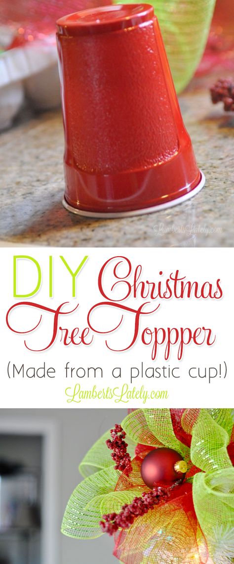 This is one of the best ideas for a DIY Christmas Tree Topper I've ever seen! She uses a plastic cup as a base...such an inexpensive project! Christmas Diy Tree Decor, Christmas Tree Ideas Decorating, Diy Tree Topper, Xmas Tree Toppers, Christmas Bows Diy, Diy Tree Decor, Diy Christmas Tree Topper, Ribbon Tree, Grinch Christmas Tree