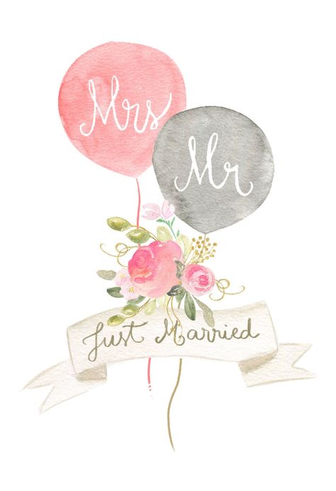 Newlywed balloons - Free Wedding Congratulations Card | Greetings Island Vintage Car Wedding, Wedding Drawing, طابع بريدي, Wedding Congratulations Card, Card Greetings, Greetings Island, Wedding Cards Handmade, Wedding Congratulations, Wedding Illustration