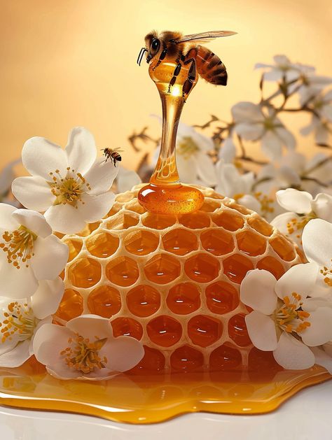 Honey Dripping from Honeycomb with Bee Honeycomb Images, Beehive Aesthetic, Honey Product Photography, Honey Bee On Flower, Honey Logo Design, Bee Honey Design, Bee Pictures Art, Honey Background, Honey Wallpaper