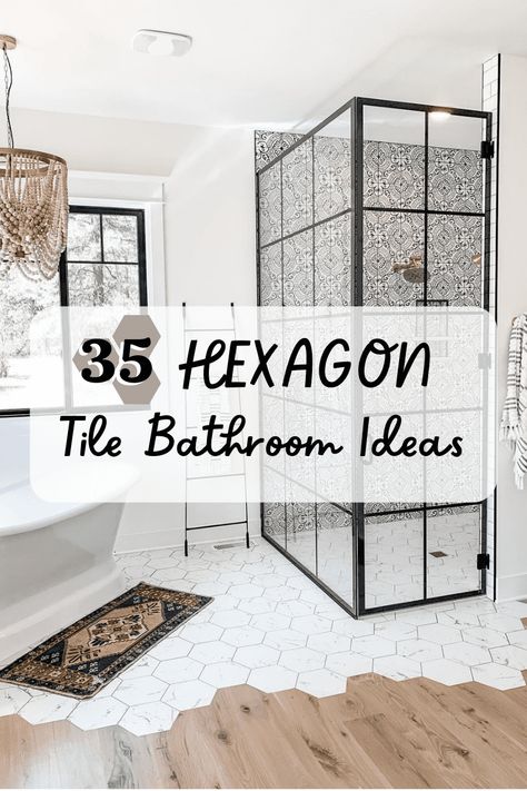 White Hexagon Bathroom Floor, Black Hexagon Tile Shower, Honeycomb Tiles Bathroom, Hexagonal Tiles Bathroom, Black Hexagon Tile Bathroom, White Hexagon Tile Bathroom, Hexagon Tile Bathroom Floor, Mosaic Tile Bathroom Floor, Bedroom Floor Tiles