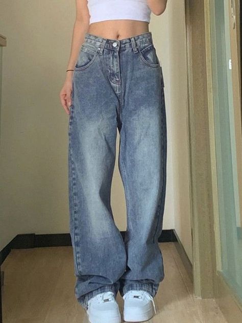 Baggie Jeans Outfit, Pakaian Hipster, Jeans Online Store, Baggy Jeans Outfit, Style Wide Leg Pants, Mode Emo, Street Y2k, Back To School Fits, Retro Blue