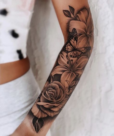 Half Sleeve Tattoo For Women, Forearm Tattoos For Women, Arm Sleeve Tattoos For Women, Feminine Tattoo Sleeves, Small Forearm Tattoos, Forarm Tattoos, Tattoos For Women Flowers, Tattoos For Women Half Sleeve, Tato Lengan