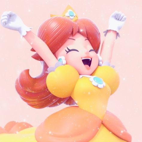 Mario Pfp, Daisy Icon, Princess Daisy, Aesthetic Icon, Mario, Daisy, Collage, Yellow