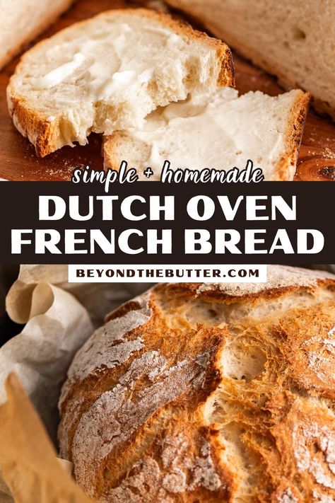 Crusty French Bread Recipe, Oven Bread, Dutch Oven Bread, French Bread Recipe, Knead Bread Recipe, Pain Au Levain, Artisan Bread Recipes, Rustic Bread, Loaf Of Bread