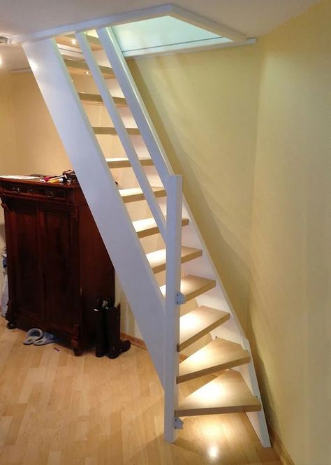 Attic Ladder Ideas, Loft Ladder Ideas, Space Saving Staircase, Loft Staircase, Attic Staircase, Attic Renovation Ideas, Attic Ladder, Tiny House Stairs, Loft Stairs