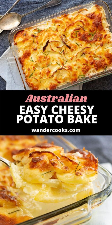 Enjoy this creamy, cheesy potato bake layered with onion and garlic that will have everyone fighting to be the first to dig in! Serve up a big batch at your next BBQ for guaranteed smiles. Australian Side Dishes, Potato Bake Recipe Creamy, Potato Onion Recipes, Cheesy Baked Potatoes, Creamy Potato Bake, Paleo Veggies, Aussie Recipes, Creamy Cheesy Potatoes, Cheesy Potato Bake