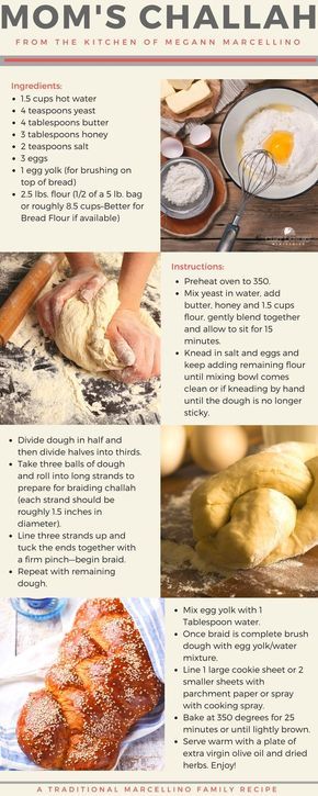 Mom's Challah: From the kitchen of Megann Marcellino Shabbat Recipes, Challah Bread Recipes, Shabbat Dinner, Challah Bread, Kosher Recipes, Jewish Recipes, Challah, Bread Recipes Homemade, Homemade Bread