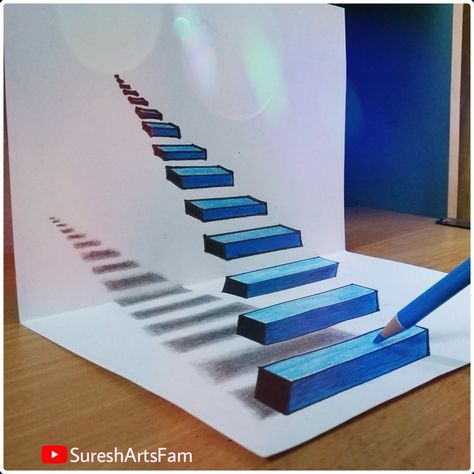 learn how to draw a 3D steps in paper. This 3D steps trick art drawing will make you so awesome after drawn this trick art. So that, every friends will fell illusion by seeing this 3D pencil drawing. I have explained this 3D steps trick art is very easy step by step drawing with very clear and smooth editing for nice understanding, because it will make you to learn easy. 
#Trick_art #3D_drawing #Pencil_Drawing  #Step_by_step #optical_illusion #illusion_drawing Drawing Guitar, 3d Illusion Drawing, Optical Illusions Drawings, Illusion Tricks, 3d Pencil Drawings, Trick Art, Optical Illusion Drawing, 3d Optical Illusions, Illusion Drawings