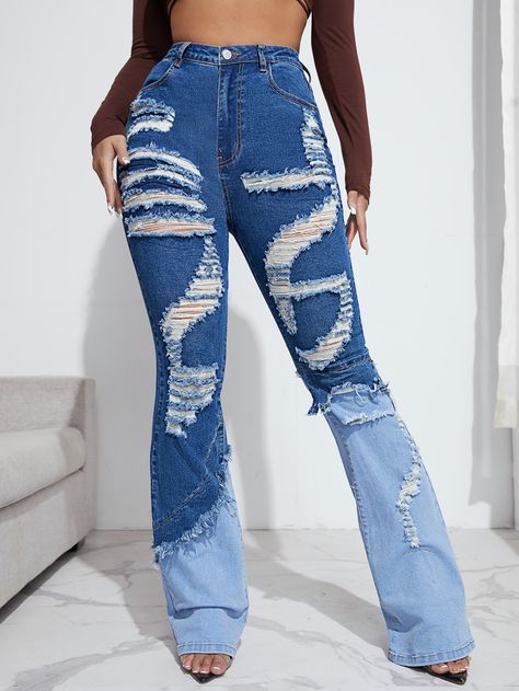 Blue Jeans Ripped, Black Flared Jeans, White Wide Leg Jeans, Mexican Quinceanera, Black Flare Jeans, Custom Jeans, Jeans Dark Blue, Custom Denim, Bottom Jeans