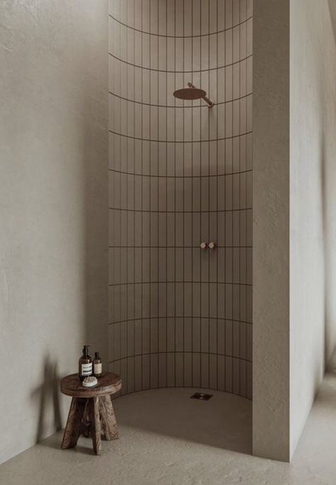 WORKOUT BATHROOM DESIGN - CURVED SHOWER WALL FEATURE — Tami Faulkner Design Curved Shower Wall, Italian Country House, Tami Faulkner, Concrete Effect Paint, Custom Floor Plans, Joinery Design, Wall Feature, Master Ensuite, Calming Spaces