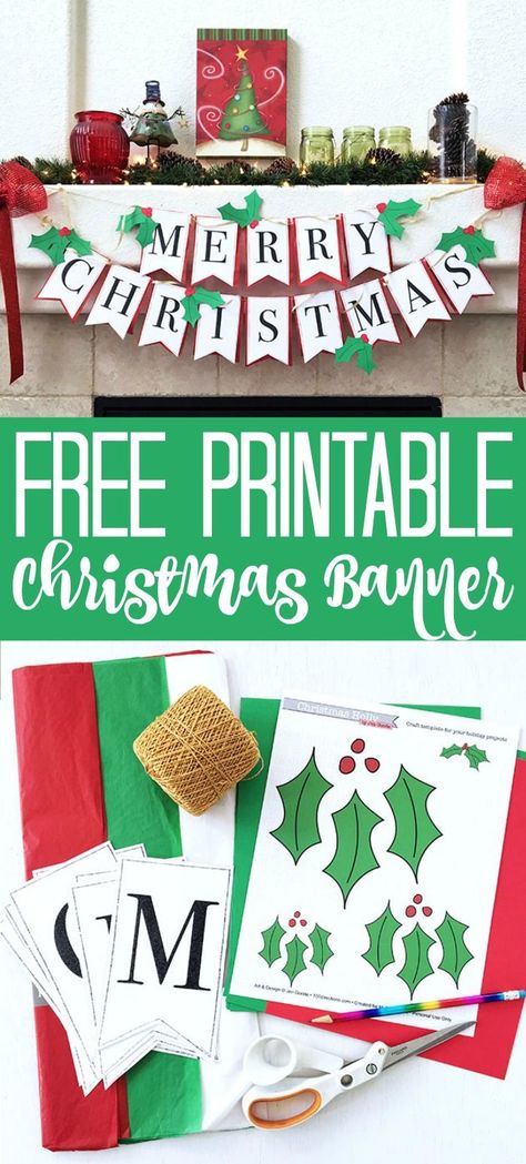 This DIY Christmas banner will make a great addition to your home's decor this holiday season! Get the free printable and make your own today! #christmas #diychristmas #christmasprintable #printable #freeprintable #banner #holiday #holidaycraft #christmascraft #crafts #crafter #crafty #papercraft Diy Christmas Banner, Merry Christmas Banner Printable, Christmas Banner Printable, Christmas Banner Diy, Printable Christmas Decorations, Merry Christmas Printable, Banner Diy, Merry Christmas Banner, Christmas Bunting