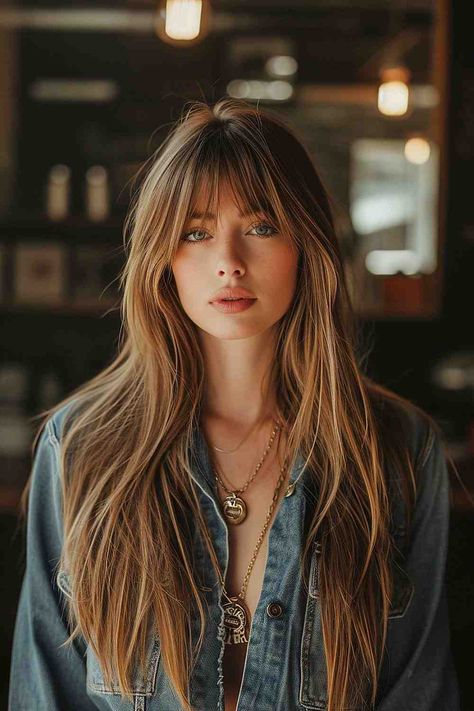 These Are The Best Haircuts of 2024 Haircuts For Long Hair With Face Framing, Fringe Bangs With Balayage, Fringe Haircut Women Long, Long Haircut With Fringe Bangs, Long Bangs For Straight Hair, Cool Hair Colors For Women, Medium Long Haircut For Round Faces, Long Layered Haircuts With Fringe, Long Haircut With Fringe