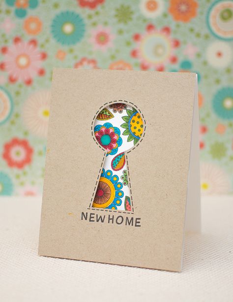 Brilliant idea - keyhole for New Home card House Warming Cards Diy, New House Cards Handmade, New Home Card Ideas, House Warming Cards, New House Cards, House Warming Card, Housewarming Greetings, New House Card, Cue Card