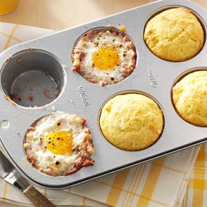 Meal in a Muffin Pan Recipe from Taste of Home Quiche Cups, Muffin Pan Recipes, Corn Muffin, Jiffy Mix, Jiffy Corn Muffin Mix, Corn Muffin Mix, Corned Beef Hash, Breakfast Quiche, Egg Muffins