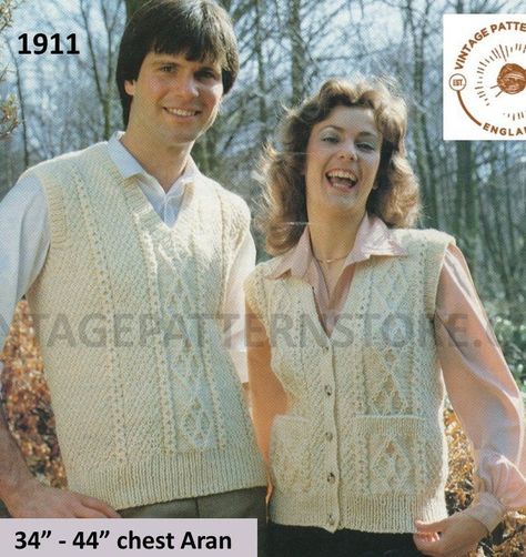 Ladies Womens Mens 70s vintage V neck cable aran tank top sweater vest and waistcoat pdf knitting pattern 34 to 44 PDF download 1911 Knitted Vest Patterns Free For Women, Waistcoat Pattern, Aran Knitting Patterns, Cable Knit Vest, Waistcoat Men, Tank Top Pattern, Knit Vest Pattern, Vintage Knitting Patterns, Vest Pattern