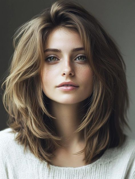 Chic Shoulder-Length Haircuts with Layers – Versatile and Trendy Styles for Every Look Shoulder Length Layered Hair With Bangs, Hairstyle With Color, Shoulder Length Lob, Shoulder Length Hair Styles For Women, Haircuts With Layers, Shoulder Length Layered Hair, Layered Thick Hair, Pinterest Haircuts, Haircut With Layers