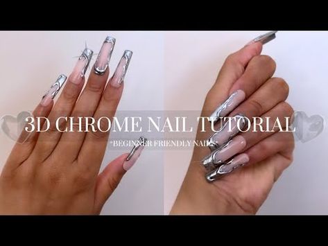 (83) 3D Chrome Nail Tutorial | Molten Chrome Nail Trend Using Rhinestone Glue - YouTube 3d Chrome Nails, Chrome Nail Designs, 3d Chrome, Chrome Nails Designs, Nail Trend, Nail Tutorial, Chrome Nail, Hot Nails, Chrome Nails