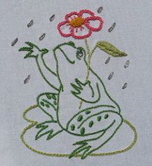 Frog2 | Frog From Aunt Martha's Transfers | Fiorinda | Flickr Picture Embroidery Ideas, Embroidered Frog, Picture Embroidery, Towel Embroidery Designs, Towel Embroidery, Redwork Embroidery, Hand Embroidery Projects, Embroidery Patterns Vintage, Folk Embroidery