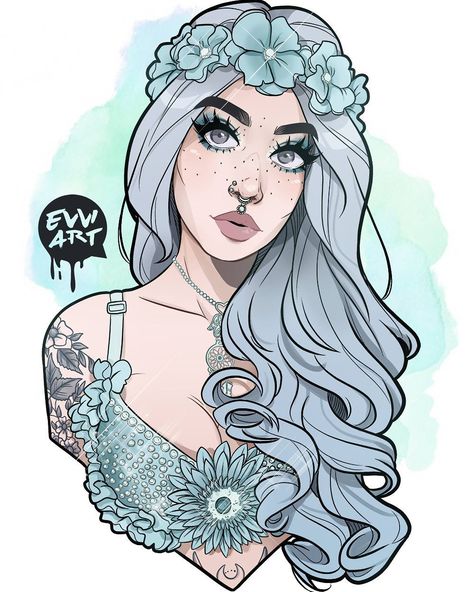 Evvi Art, Art Du Croquis, Art Mignon, Flowers In Her Hair, Girl Drawings, Art Et Illustration, Dope Art, Art And Illustration, Beautiful Drawings